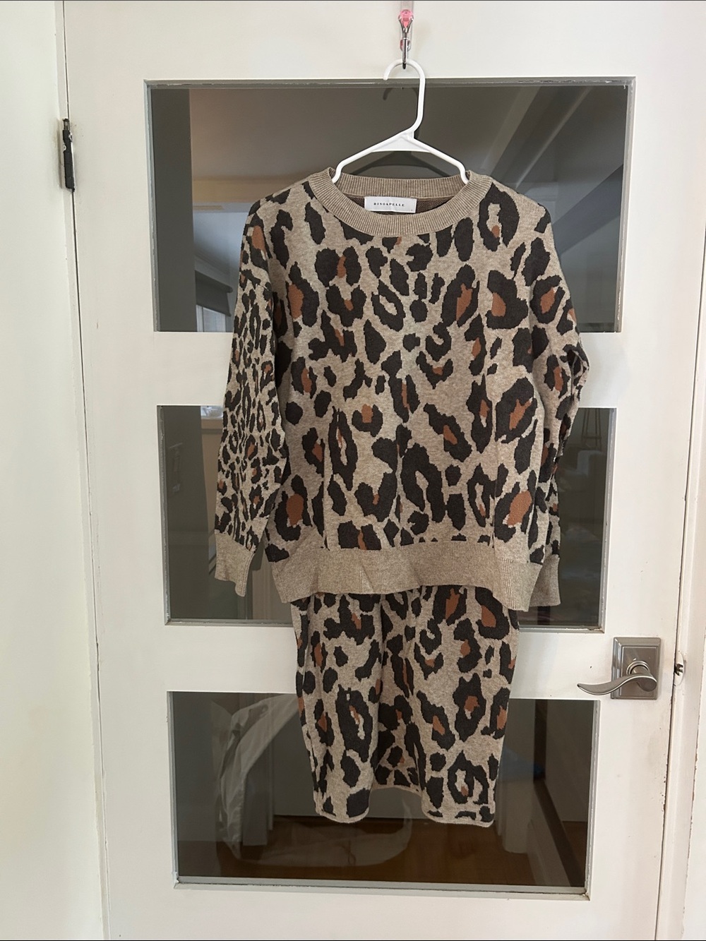 Leopard Print Women Sweater and Skirt Set - Beige/Brown